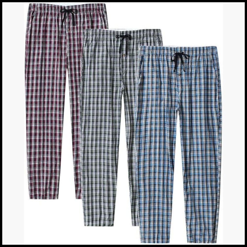 Ultra Lightweight Cotton Pajama Pants with Pocket Drawstring 3-Pack